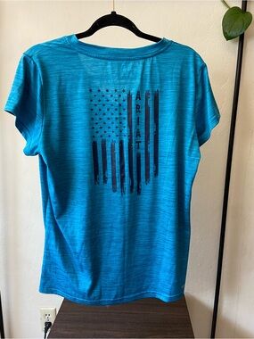 Ariat Teal-Blue Performance Tee with Flag Graphic